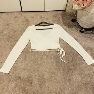 Long sleeve white wrap crop top